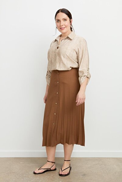 accort Büyük Beden Kristal Uzun Etek-A.KAHVE