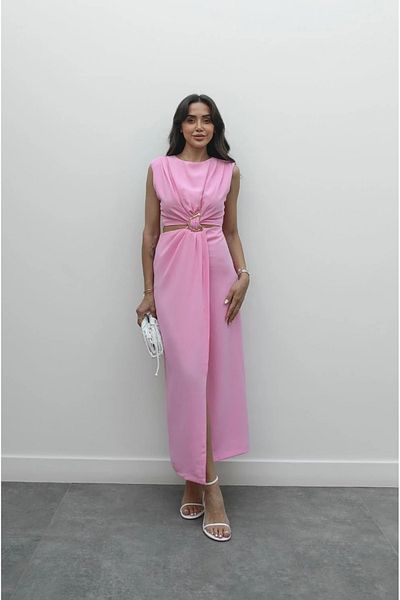 My Blog Rochie roz cu cataramă în față și decolteu lateral - 8190