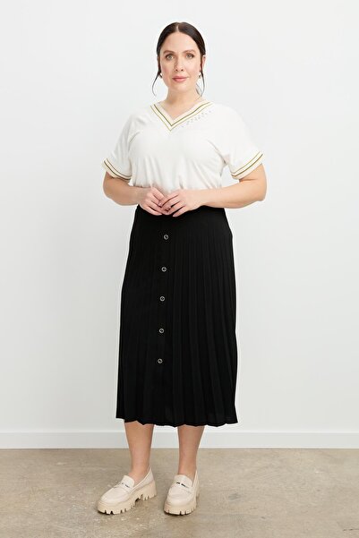 accort Büyük Beden Kristal Uzun Etek-SİYAH