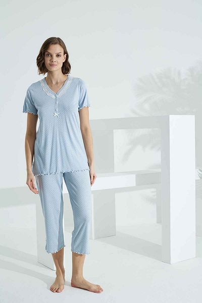 Evia Costum Capri pentru femei Angelique Bamboo Fabric cu mânecă scurtă din dantelă 22257