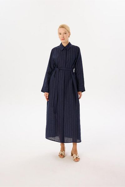TERZİ DÜKKANI LINE Rochie cămașă cu dungi 100% in albastru bleumarin
