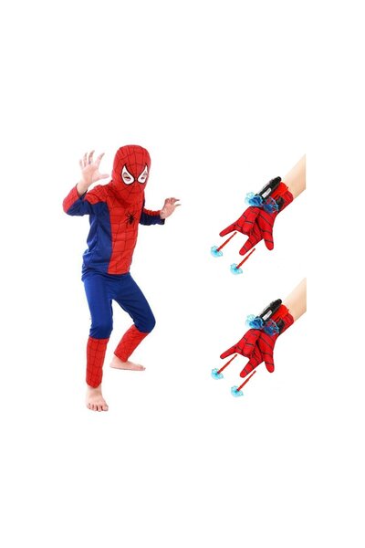 KidMania Set costum Spiderman KidMania® cu doua manusi lansator cu ventuze pentru copii 3-5 ani 100 - 110 cm