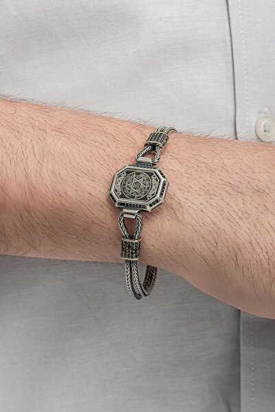 ALYANSEVİM Hz. Süleyman Mührü İşlemeli 925 Ayar Gümüş Erkek Bileklik