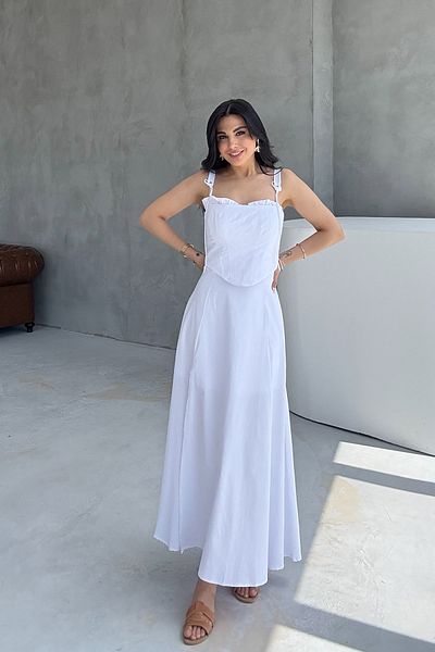 Seda Yalçın Atelier White Corset Detailed Midi Dress