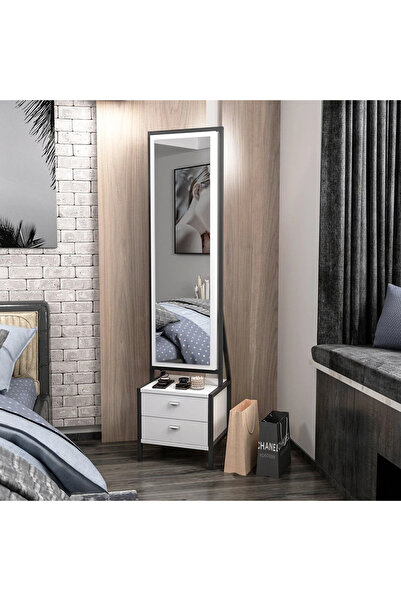 Furnitime Elegante Aynalı Hareketli Çekmeceli Takı Dolabı - Beyaz Renk