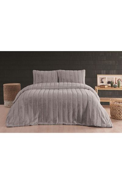 Merinos Σετ κάλυμμα διπλού κρεβατιού Luxe 3 τεμαχίων σε κουτί 230x250 ριγέ ασημί