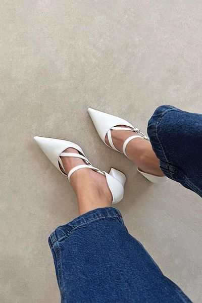 STRASWANS Stana Women's Wrinkled Leather Heeled Shoes White