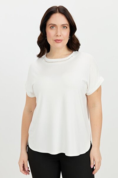 accort Büyük Beden Kolye Detaylı Bluz-KEMIK