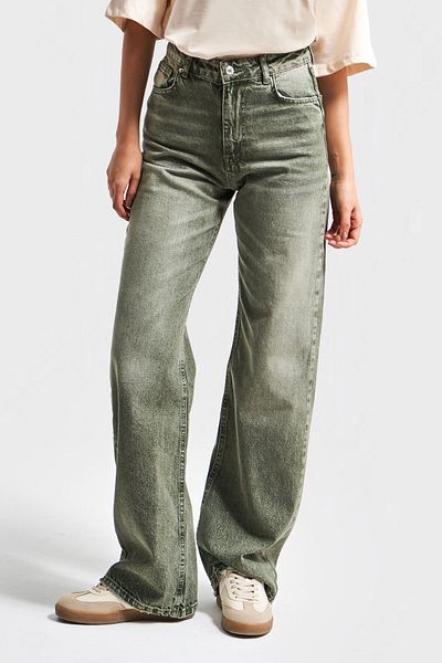 its basic Women's Stonewashed Khaki Color 2S5-15 Straight Fit High Waist 100% Cotton Inner Length 80 cm Denim Jean
