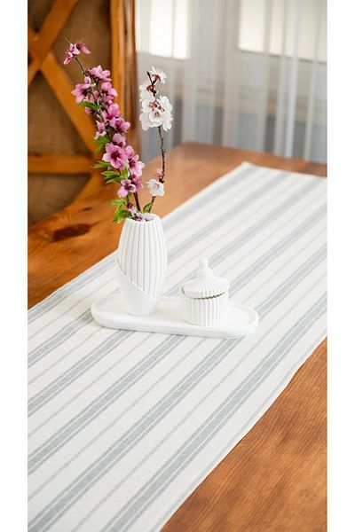 abidehanım Bohemian Runner |   Gray Striped Linen Runner 40 X 150 cm