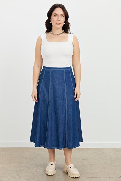 accort Büyük Beden Kloş Kot Etek-LACI