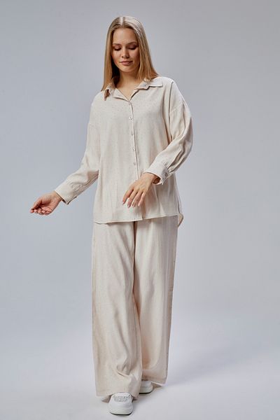 Bolivente Stone Color Stone Embroidered Loose Cut Woven Trousers