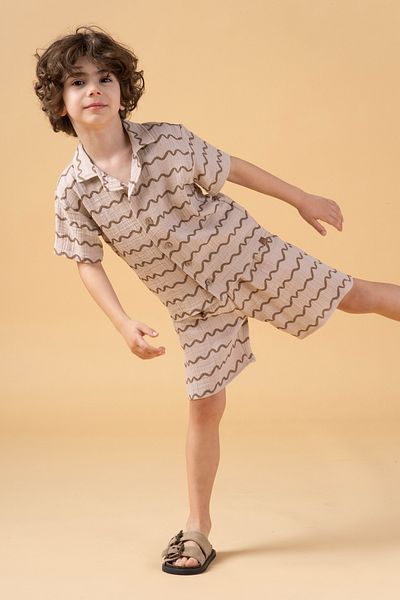 Minipodyum Boy's Buttoned Shirt Shorts Muslin Summer Double Set