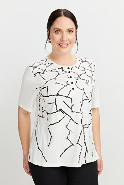 accort Büyük Beden Yakası Düğmeli Bluz-KEMIK