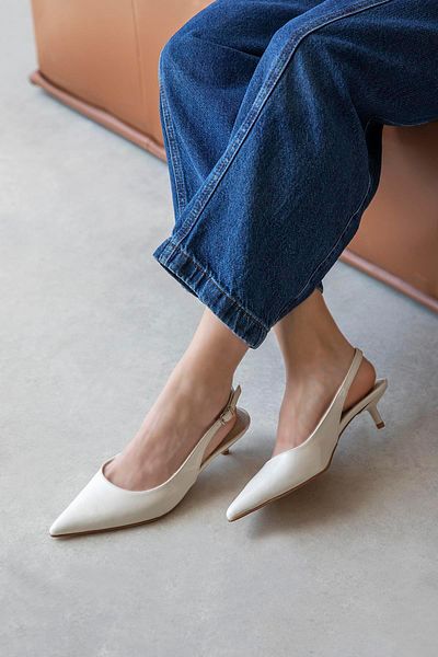 STRASWANS Cuesta Women's Heeled Wrinkled Leather Shoes Cream