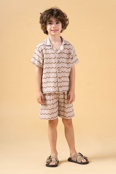Minipodyum Boy's Buttoned Shirt Shorts Muslin Summer Double Set