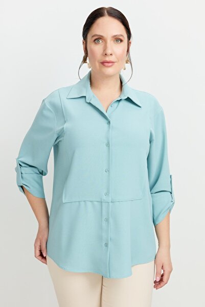 accort Büyük Beden Yakası Broşlu Gömlek-MINT