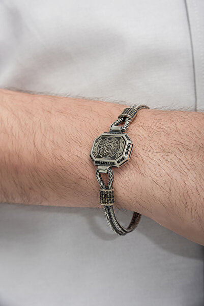 ALYANSEVİM Hz. Süleyman Mührü İşlemeli 925 Ayar Gümüş Erkek Bileklik