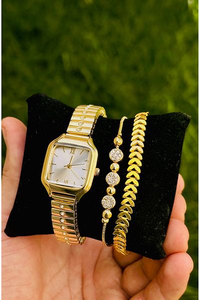 pullmarkt Set of 3 - Elegant Series with Stones - Complete Cord Stone String - Minimal Retro Women's Wristwatch