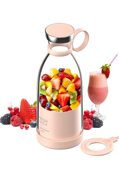 COOYA Portable Mini Juicer Cup,with Wireless Charging 4 Blades for Smoothie Milkshake Juice,380ml,Pink