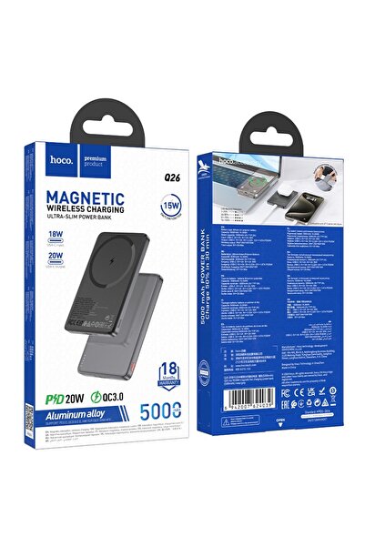 REDz Accessories Μπαταρία Hoco Q26 Magsafe, εξαιρετικά λεπτό Powerbank, χωρητικότητα 5000mAh, γρήγορη ασύρματη φόρτιση, μαύρο