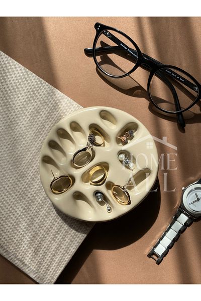 HOME ALL Concrete Ring Plate, Modern and Minimal Decorative Plate, Decorative Concrete Jewelry Stand