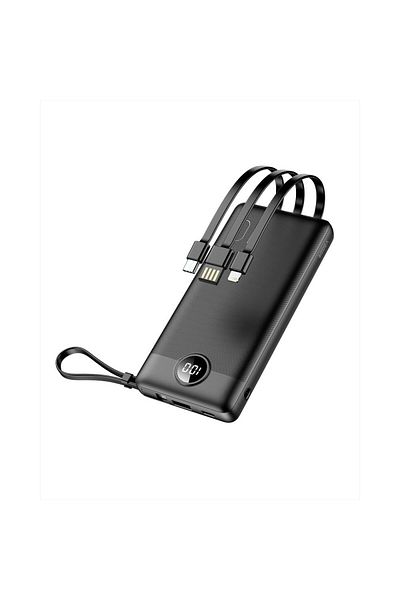 REDz Accessories External Battery With Integrated Type-c, Lightning, Microusb Cables, 10,000 Mah, Black