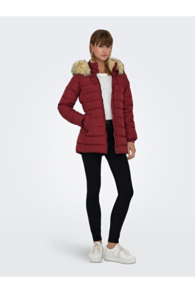 Only Carmakoma Hooded Claret Red Women's Coat 15304765