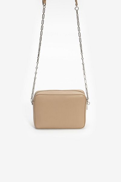 Calvin Klein Women's Chain Strap Zipper Closure Logo Beige Shoulder Bag K60K 613140 -0F4