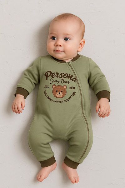 Babydonat Embroidered Persona Bear Jumpsuit for Baby Boy - 100% Cotton