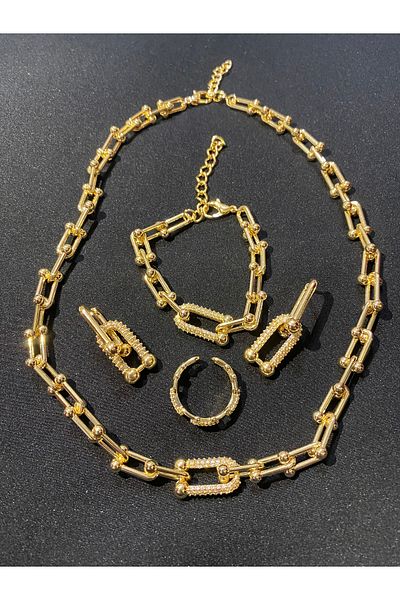 Passionis Jewelry Tiffany Model Gold Ring Necklace Earrings Bracelet Set