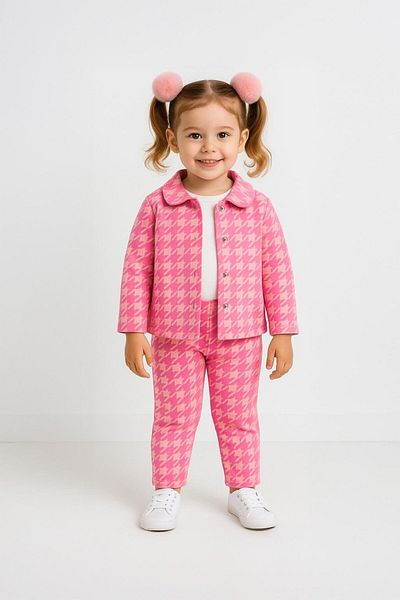 LUESS Girl's Houndstooth Patterned Lycra Top and Bottom Set (3-4 Years 8-9 Years)
