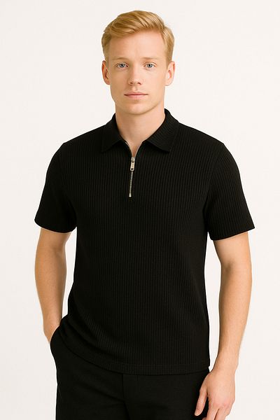Altamira Tricou negru pentru bărbați cu jumătate de fermoar otoman