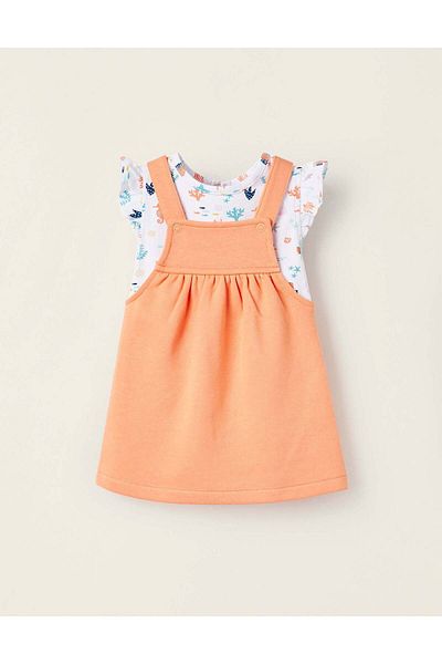 Ziddy Dress + Bodysuit for Newborn Girls 'Coral Reef', Coral