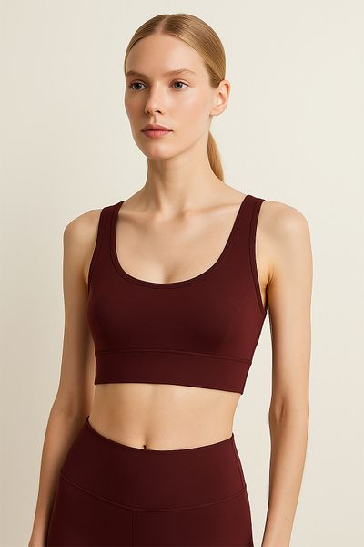 HNX Thick Strap Recovery Sports Bustier |   Burgundy