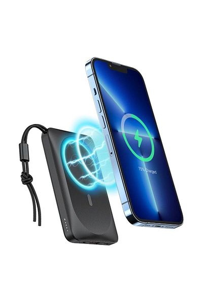 REDz Accessories Magsafe Compatible External Battery, 10,000 mAh, Wireless, MagOn, PD QC3.0 2A 20W, Black
