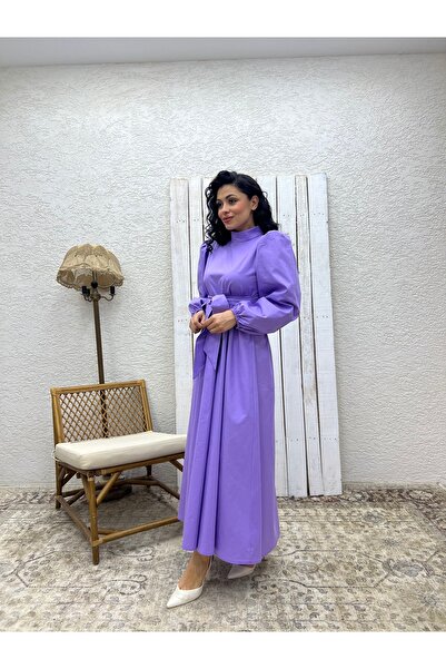 KÜÇÜĞÜM BUTİK Φόρεμα Hijab Dark Lilac Big Bow Poplin Flared