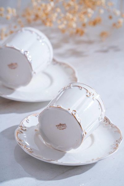 ACAR Marilla Gold Set of 6 Porcelain Coffee Cups - 90 ml