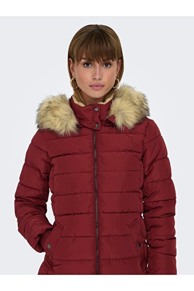 Only Carmakoma Hooded Claret Red Women's Coat 15304765
