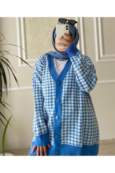 gül sezgin butik Rey Istanbul Women's Blue Color Patterned Collar Button Knit...