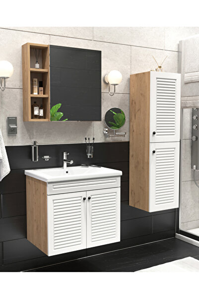 Yıldız elegance AYNALI I LAVABOLU I BOY DOLAPLI I ASMA LAVABO DOLAP TAKIMI - AHŞAP BEYAZ