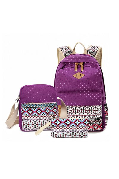 fulina Three-piece multifunctional printed backpack, portable and durable, suitable for most people, purple