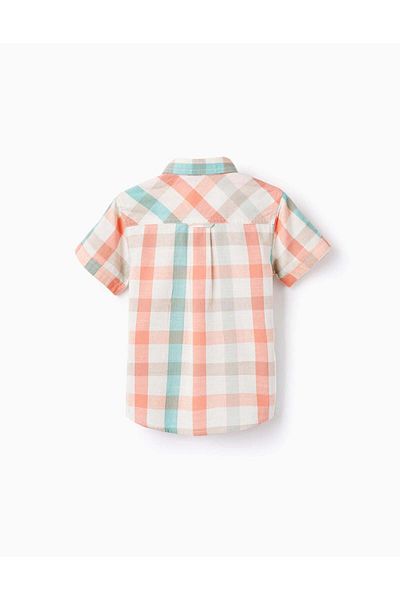 Ziddy Checked Shirt in Cotton for Baby Boys 'B&S', Aqua Green/Coral
