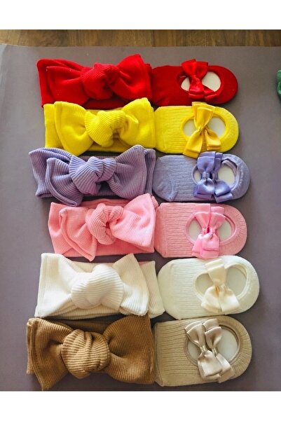 nisbutik aksesuar Kız Bebek Bandana Çorap Seti, Babet Çorap, Bandana Seti