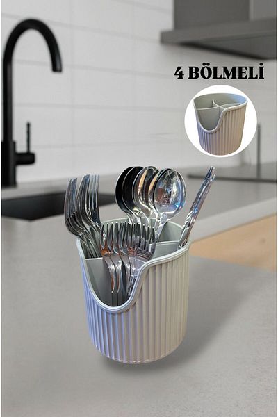 Bayev Mia Gray Countertop Spoon Knife Stand with Compartments Cutlery Knife Holder Organizer