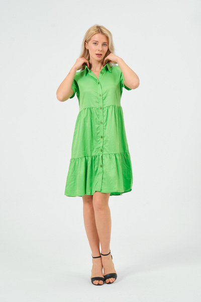 Rich Women's Short Sleeve Polo Neck Button Dress