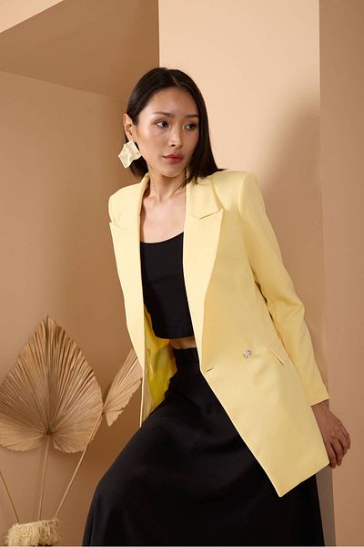 Bolivente Yellow Oversize Woven Blazer Jacket