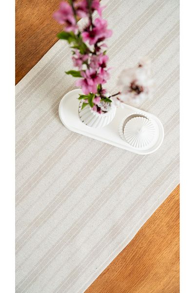 abidehanım Bohemian Runner |   Brown Striped Linen Runner 40 X 110cm