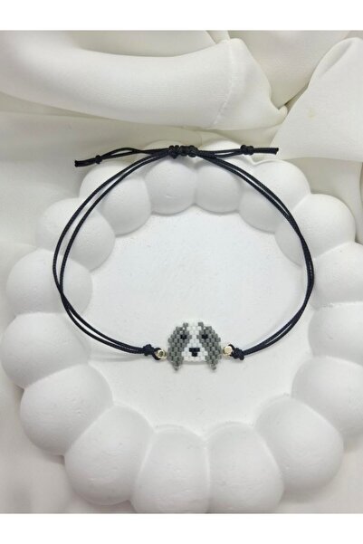 boncuktanseyler Hayvan Dostlarımız Unisex Köpek Makrome Gri Miyuki Boncuk Bileklik