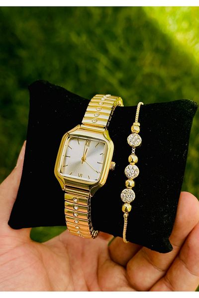 pullmarkt Set of 2 - Elegant Series with Stones - Complete Cord Stone String - Minimal Retro Women's Wristwatch